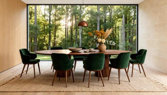 Обідній стілець Bliss із дерев’яною основою в інтер’єрі їдальні