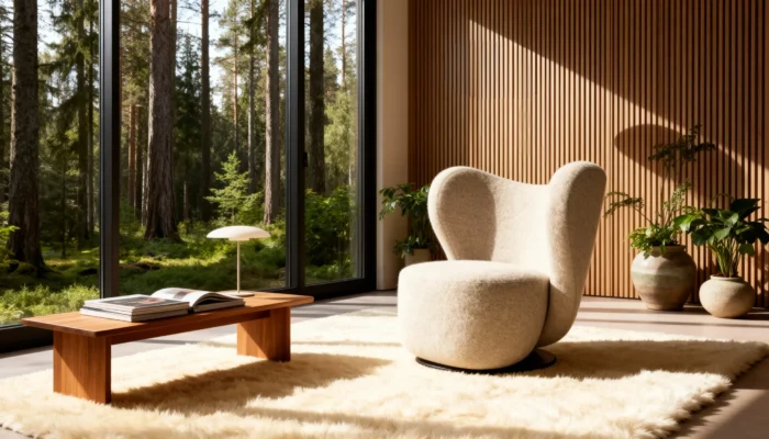 дизайнерське крісло Gelate Forest у світлому інтер’єрі з рослинами