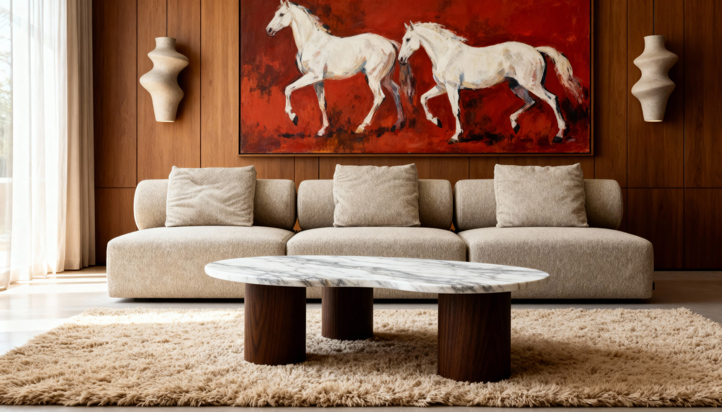 Прямий диван на високих ніжках у сучасній вітальні KAIZEN