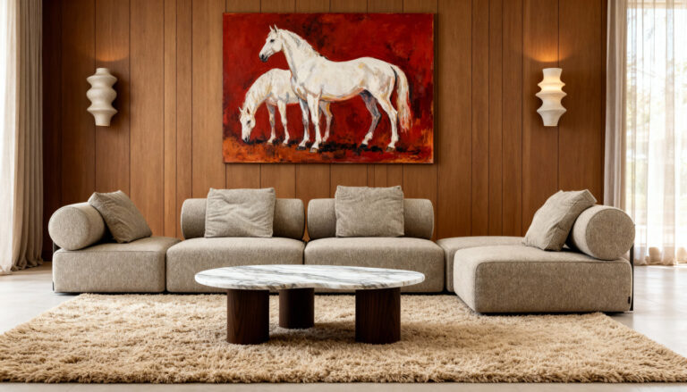 Сучасні дивани від виробника KAIZEN у футуристичному інтерʼєрі вітальні