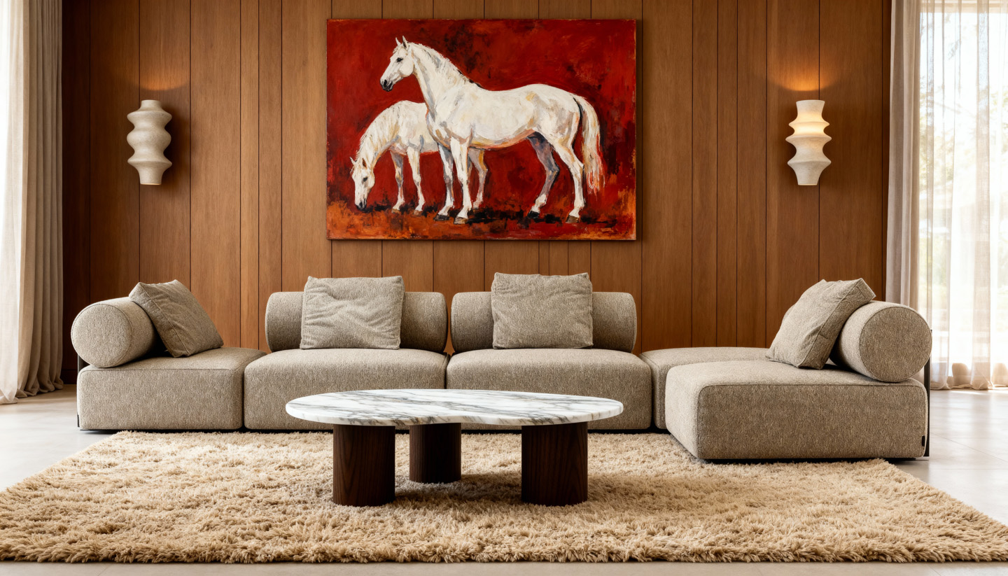 Сучасні дивани від виробника KAIZEN у футуристичному інтерʼєрі вітальні