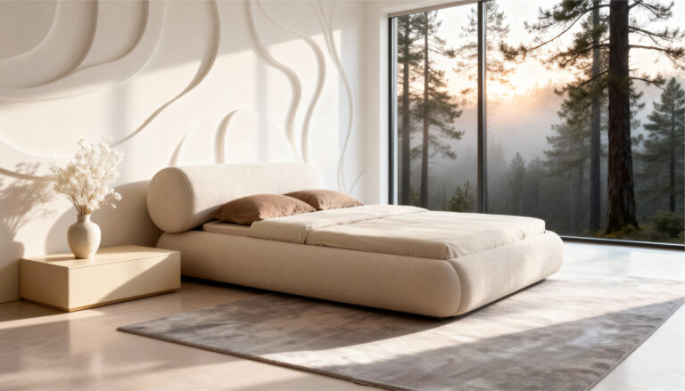 сучасне двоспальне ліжко Kaizen в інтер’єрі спальні