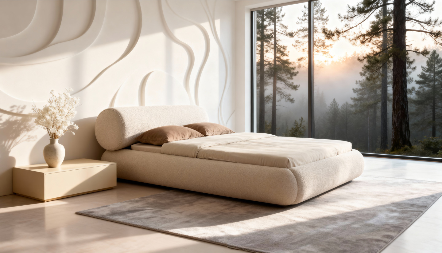 сучасне двоспальне ліжко Kaizen в інтер’єрі спальні