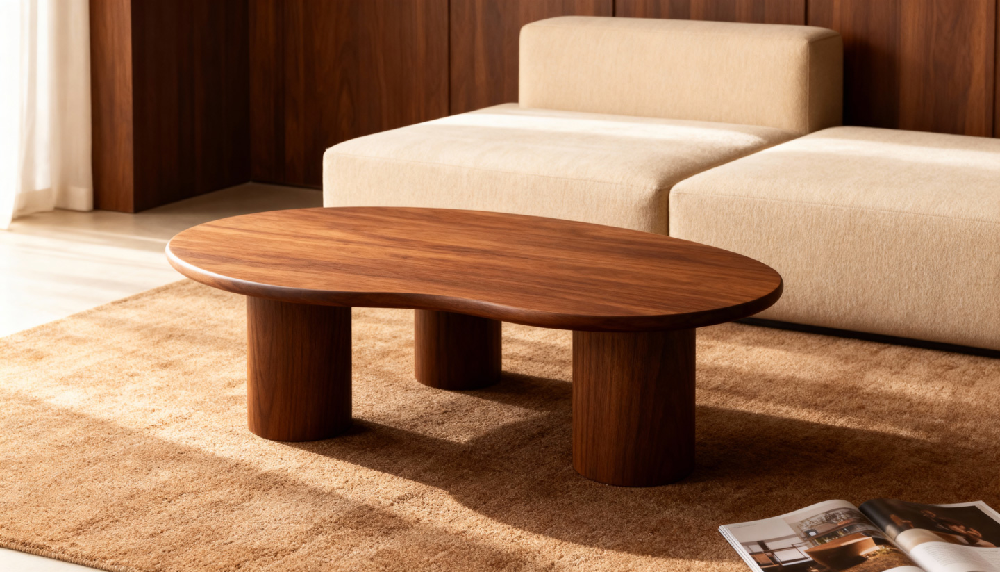 Дерев'яні журнальні столики у сучасній вітальні, журнальний столик з дерева