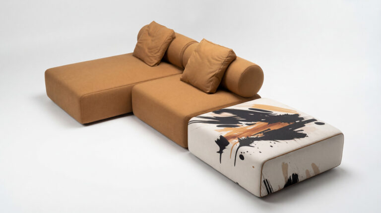 диван з авторським принтом у сучасному мінімалістичному стилі