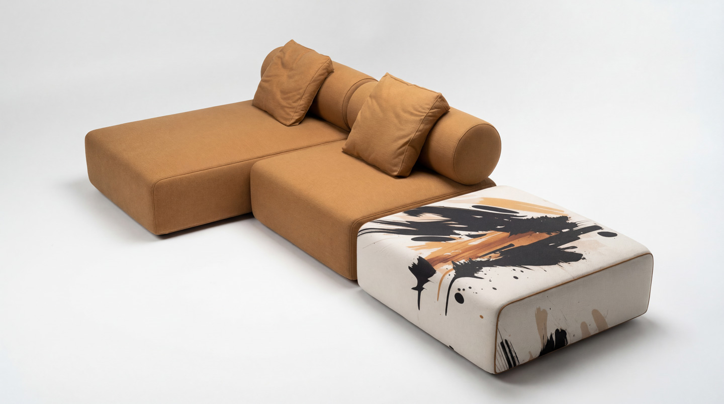 диван з авторським принтом у сучасному мінімалістичному стилі