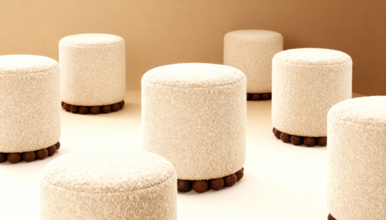 М'який пуф в спальню в сучасному інтер’єрі біля ліжка