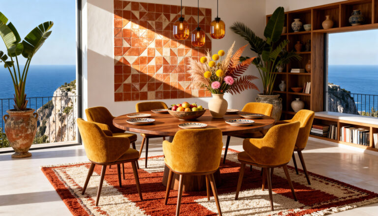 Барний стілець і напівбарний стілець біля кухонного острова в сучасному інтер’єрі