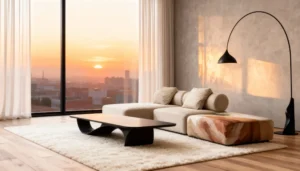 дивани для HoReCa в інтер’єрі лаундж-зони з м’якою посадкою та акцентним принтом