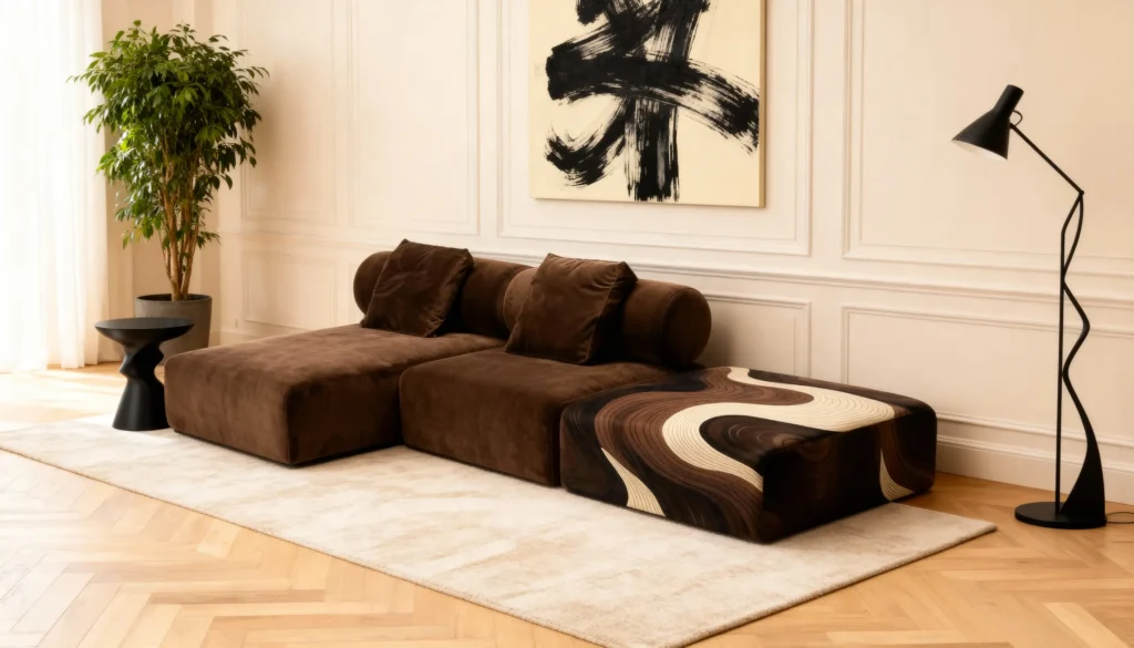 Коричневий модульний диван Exotiq Brown Tiramisu Swirls із циліндричною спинкою