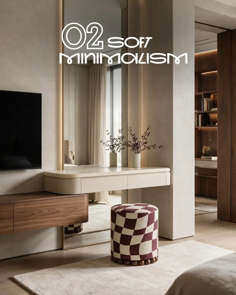 Пуф RITMO у стилі soft minimalism біля консолі та дзеркальної стіни